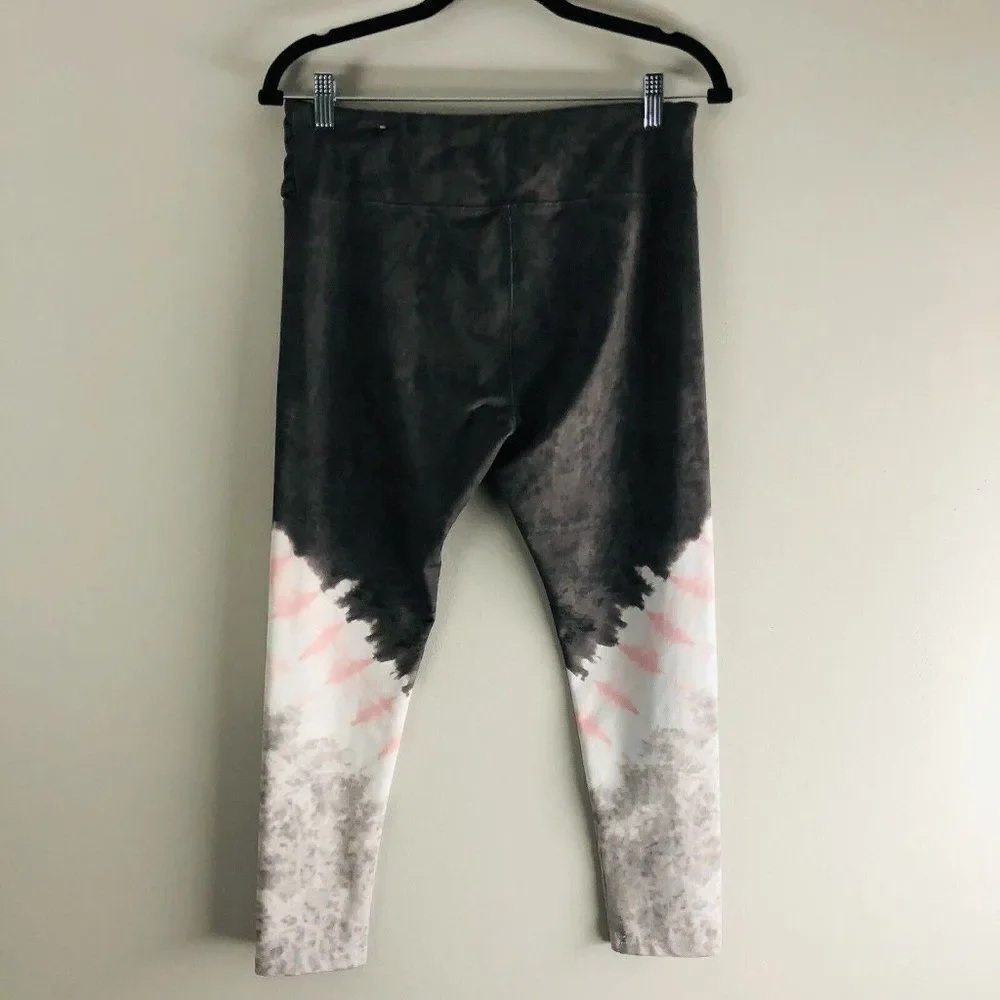 Justice Leggings Youth 20 Plus Gray Pink White Tie Dye Layered Waist Sash Accent
